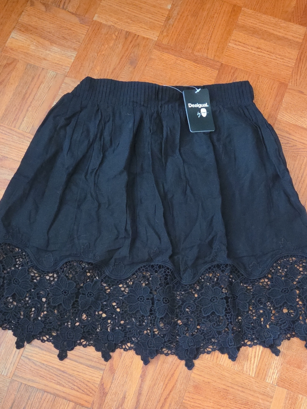 Desigual Black Mini Skirt with Lace Hem